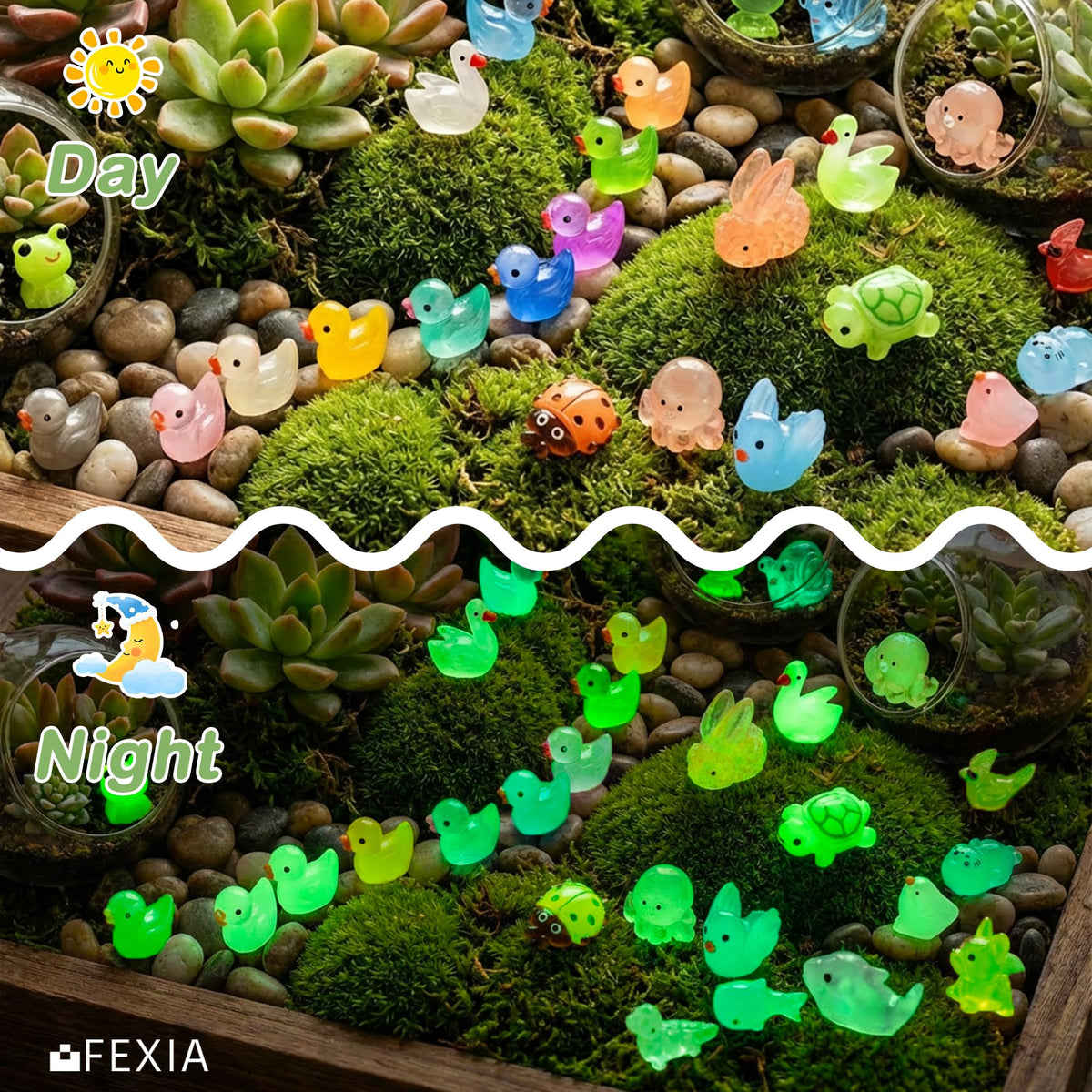 FEXIA glow mini animals turtles add charm to tabletop displays at night