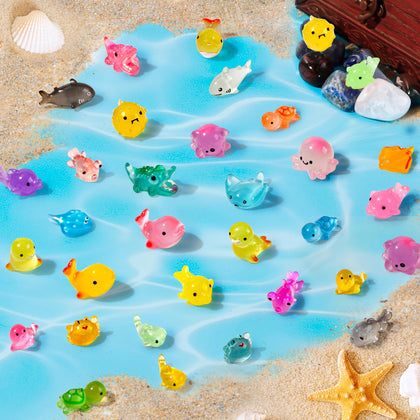 FEXIA Ocean mini resin animals pack glows in the dark for aquarium decor.