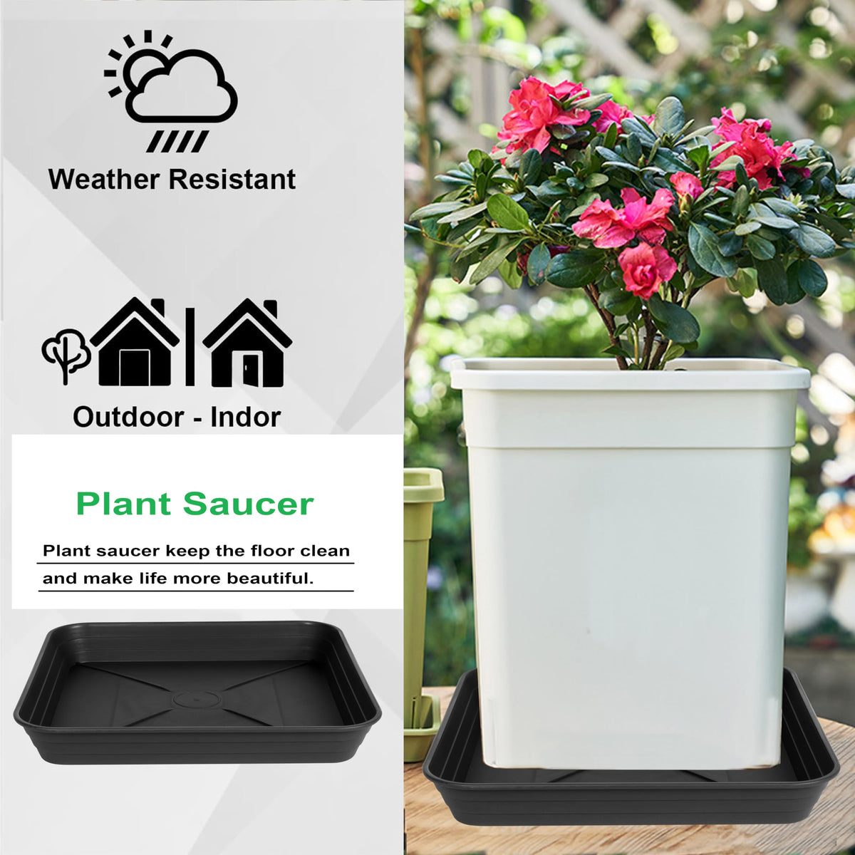 Feyvdzv square plant saucer 18-inch accommodates large pots and protects floors
