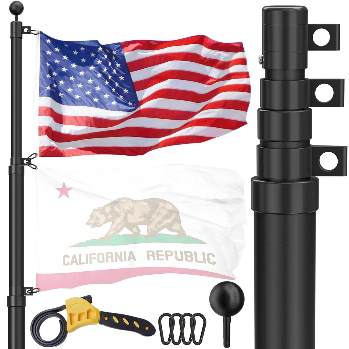 FFILY 30ft flag pole with telescoping assembly shows quick setup and wind resistance.
