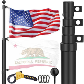 FFILY 30ft flag pole with telescoping assembly shows quick setup and wind resistance.