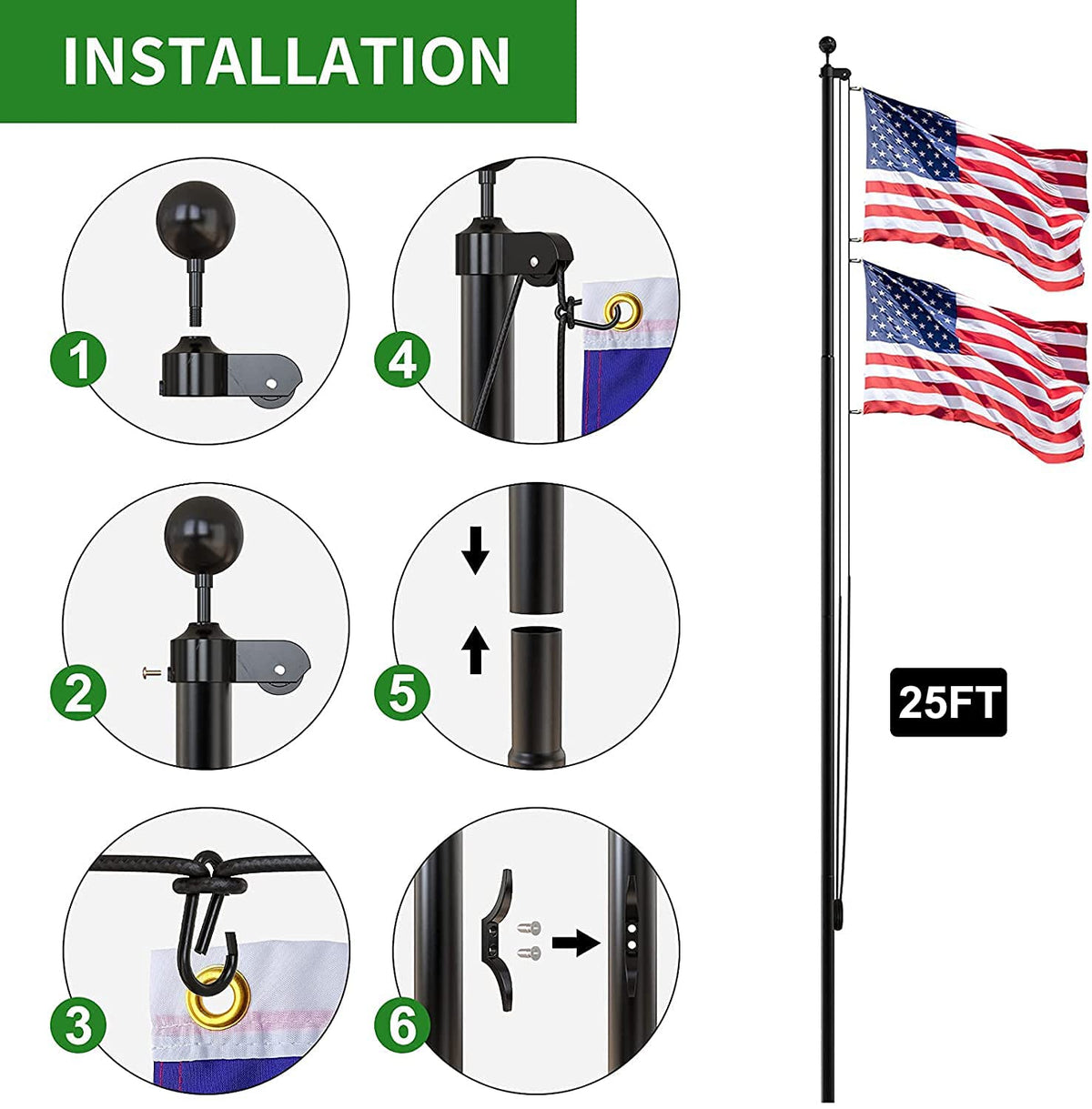 FFILY aluminum flag clips secure flags quickly and securely.