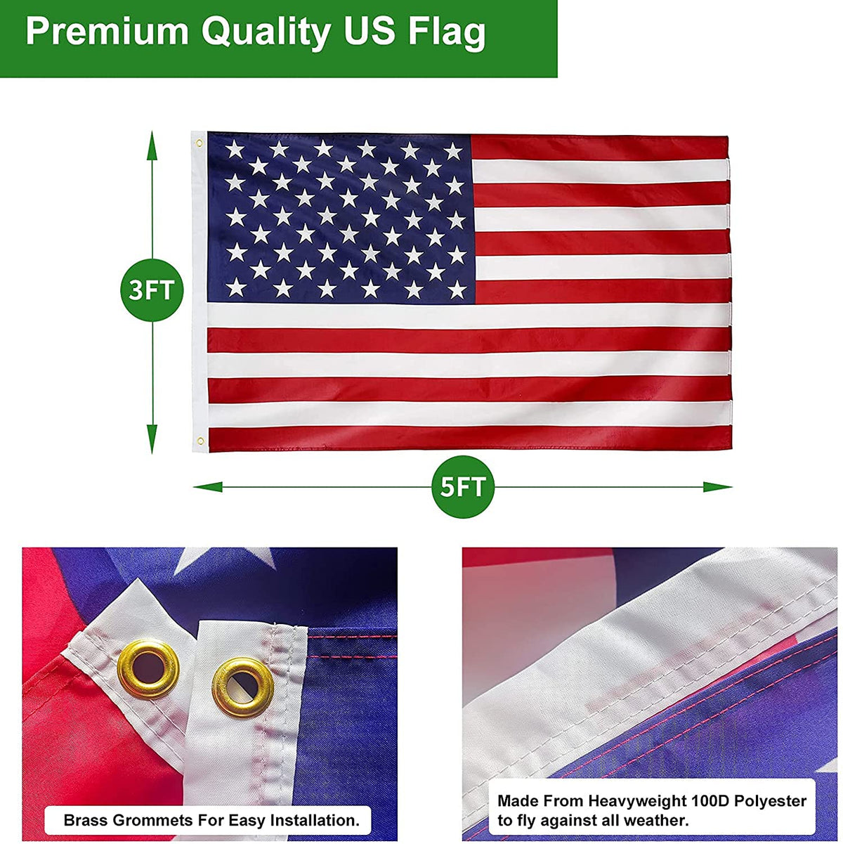 FFILY American flag 3x5 ft displayed on a sturdy pole.