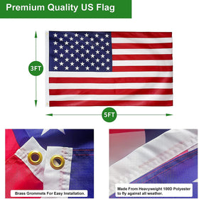 FFILY American flag 3x5 ft displayed on a sturdy pole.