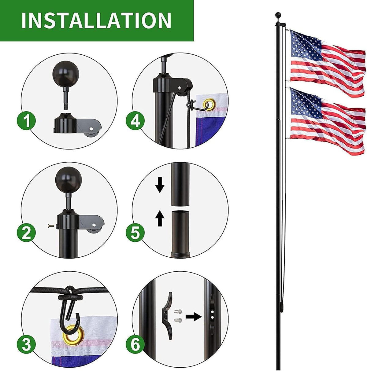 FFILY black ball ornament adds a polished look to the flag pole
