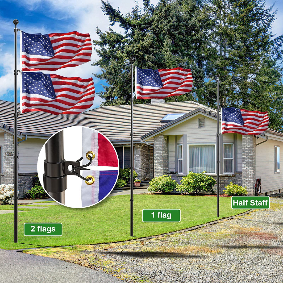FFILY black ball topper on flag pole adds a classic finishing touch.