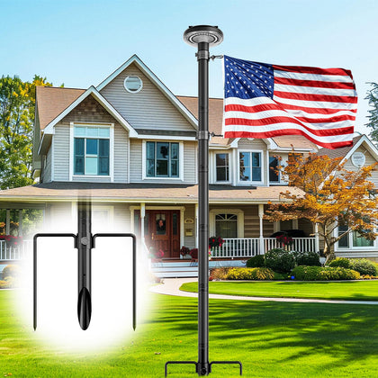 FFILY flag pole 1-3 inch diameter with solar light for outdoor yard illumination.