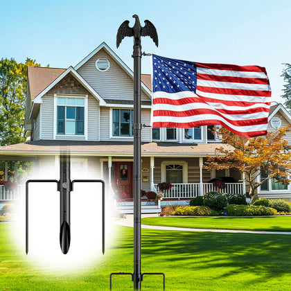FFILY flag pole 10ft ground with eagle topper, wind-resistant yard decor