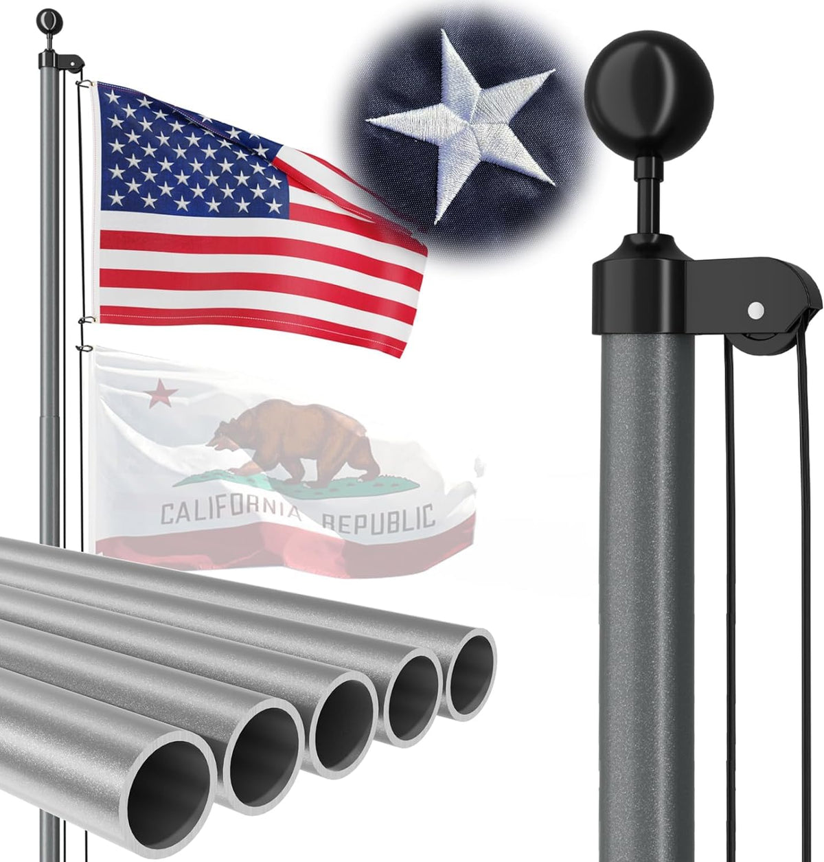 FFILY heavy-duty 20ft flag pole assembled for durable outdoor display