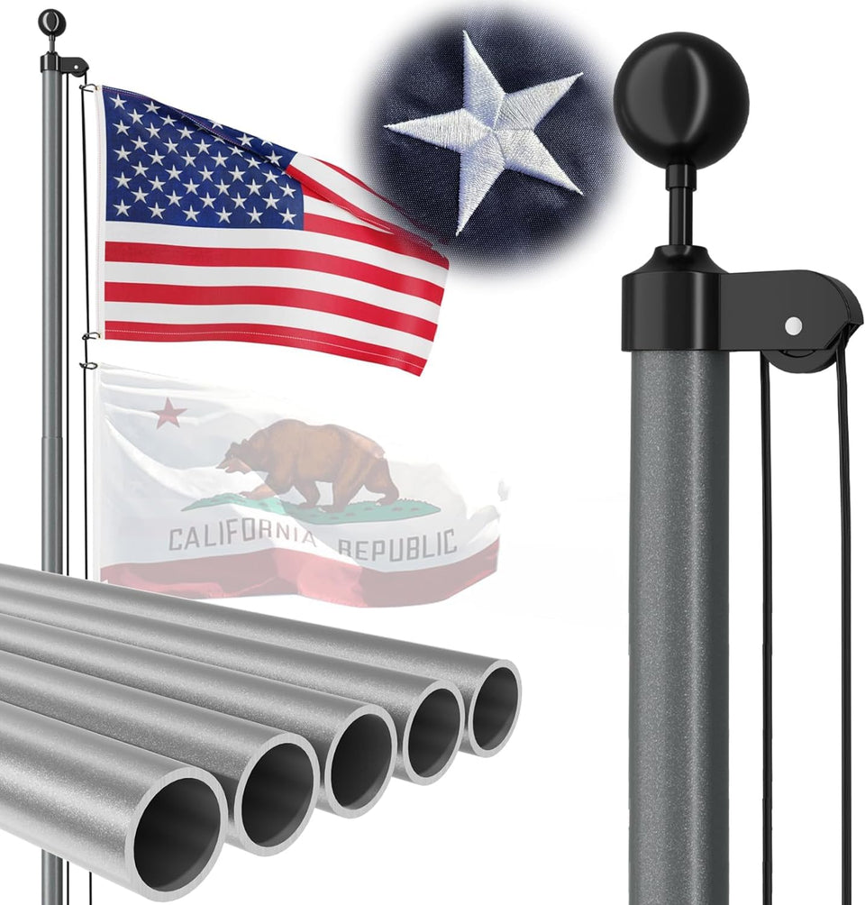 FFILY heavy-duty 20ft flag pole assembled for durable outdoor display