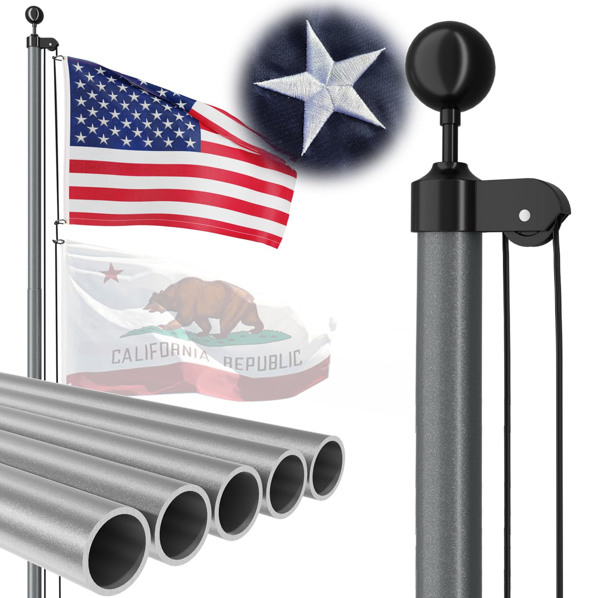 FFILY heavy-duty 25 ft flag pole showing wind resistance for outdoor displays.