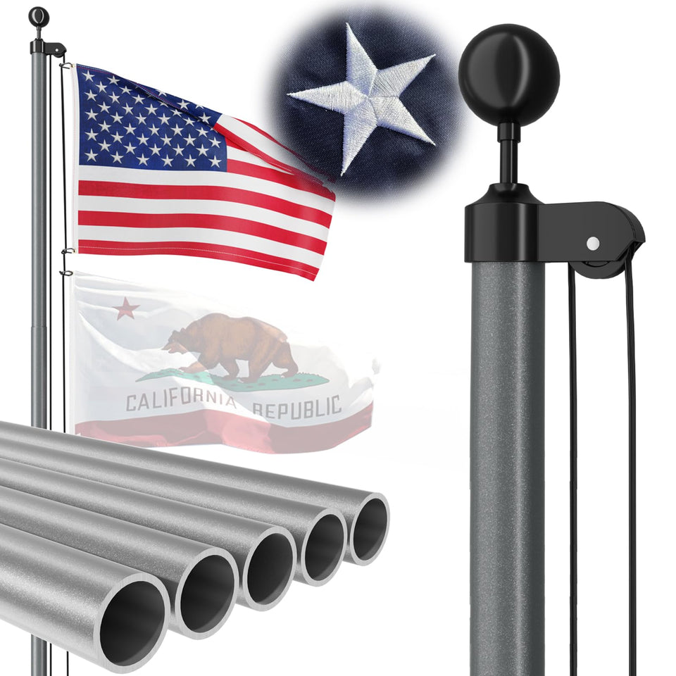 FFILY heavy-duty 25 ft flag pole showing wind resistance for outdoor displays.