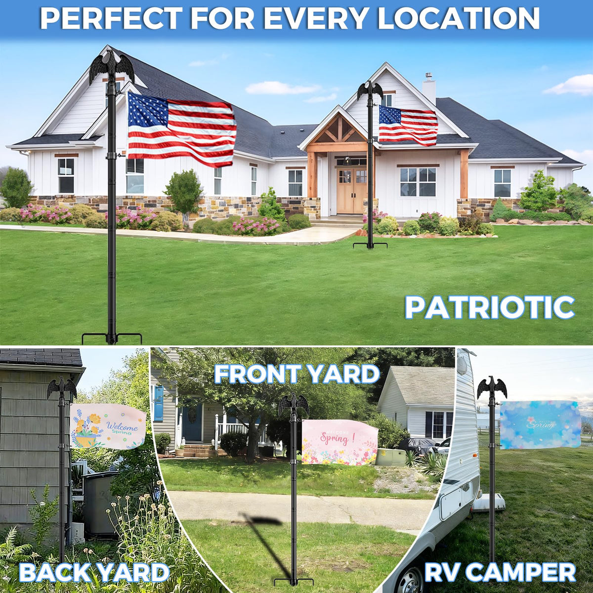 FFILY outdoor yard flag pole in-ground with eagle topper for curb appeal
