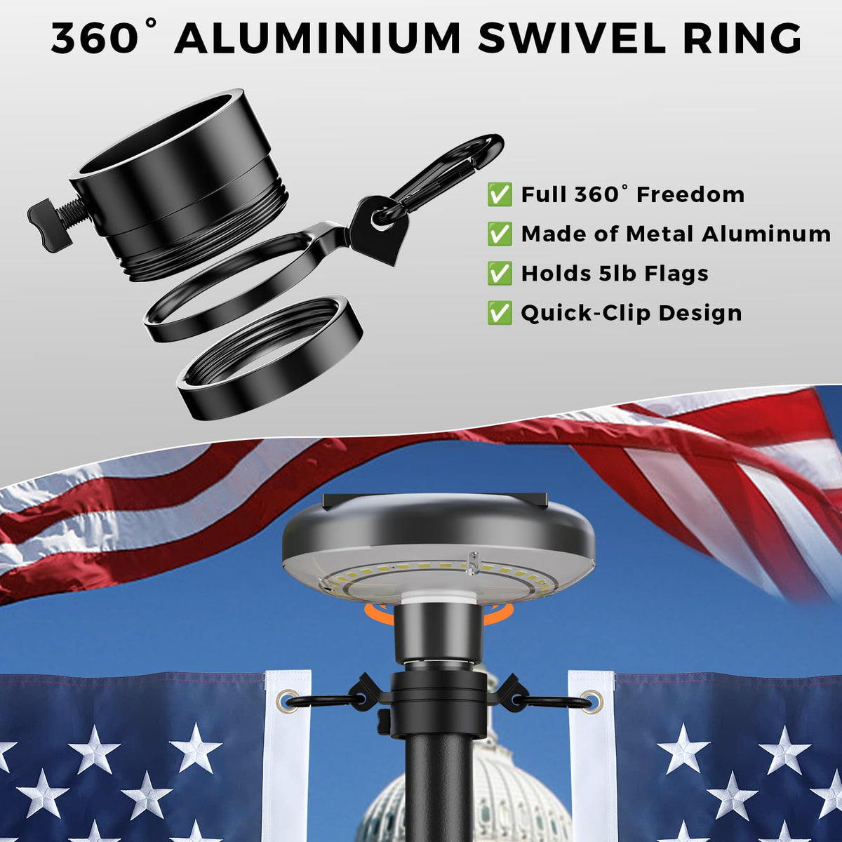 FFILY flag pole tool-free assembly enables quick setup.