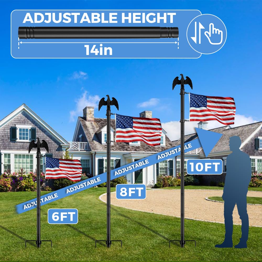 FFILY wind-resistant flag pole supports up to 50 mph on windy days