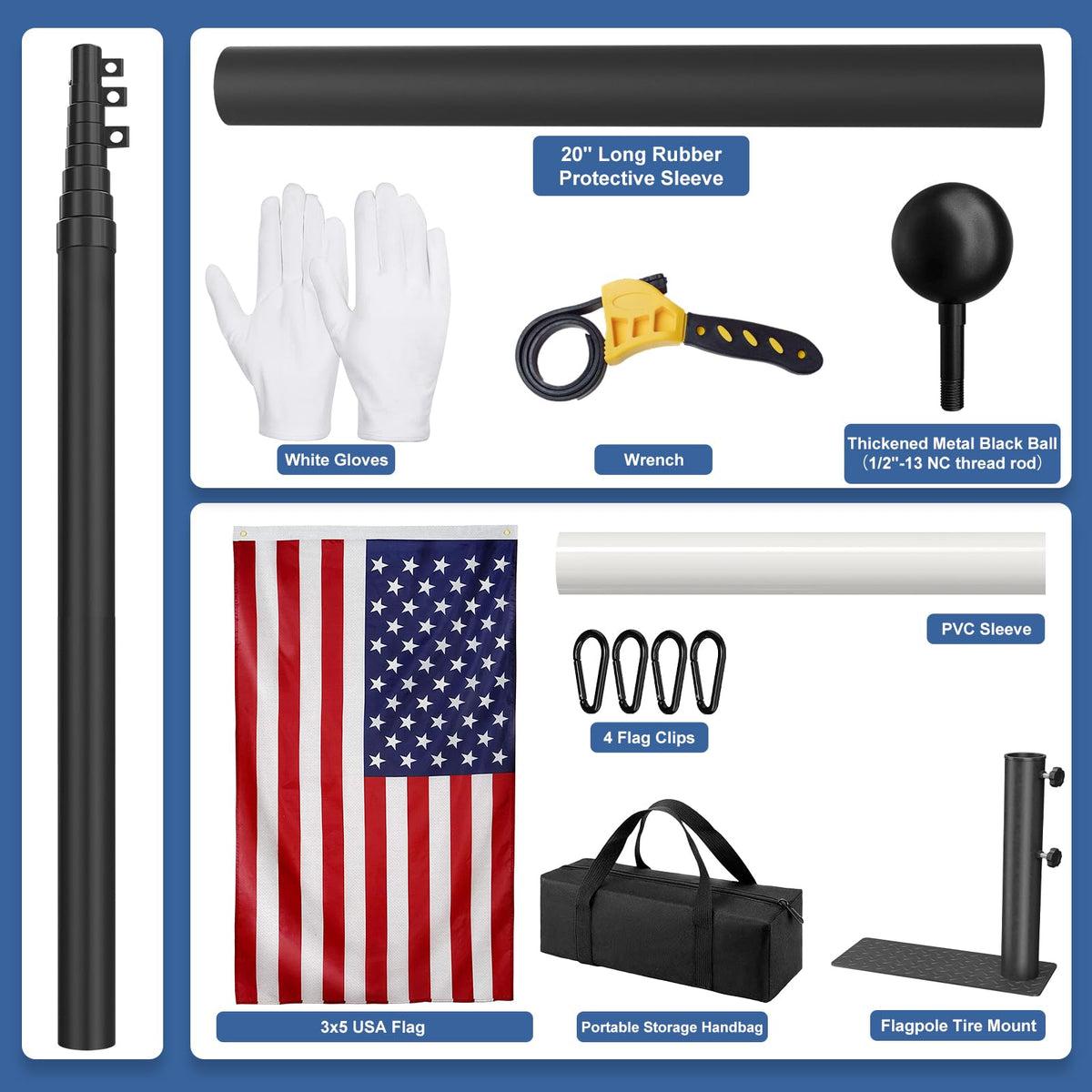 FFILY wrench and flag clips included for secure flag attachment