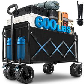 FFQ 600LBS Beach Wagon folded state showing compact storage and quick setup