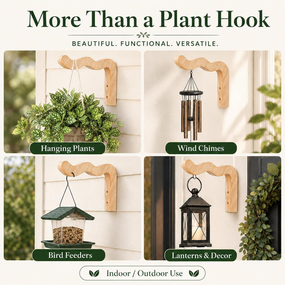 FGSAEOR indoor-outdoor hooks include hardware for a clean, quick installation.