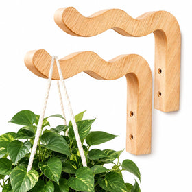 FGSAEOR solid beech wood plant hanger, wave wall mount, space-saving decor option.