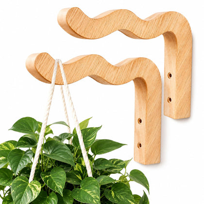 FGSAEOR solid beech wood plant hanger, wave wall mount, space-saving decor option.