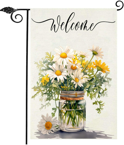 FGSS daisy jar arrangement flag, welcoming double-sided design for entryways and gates.