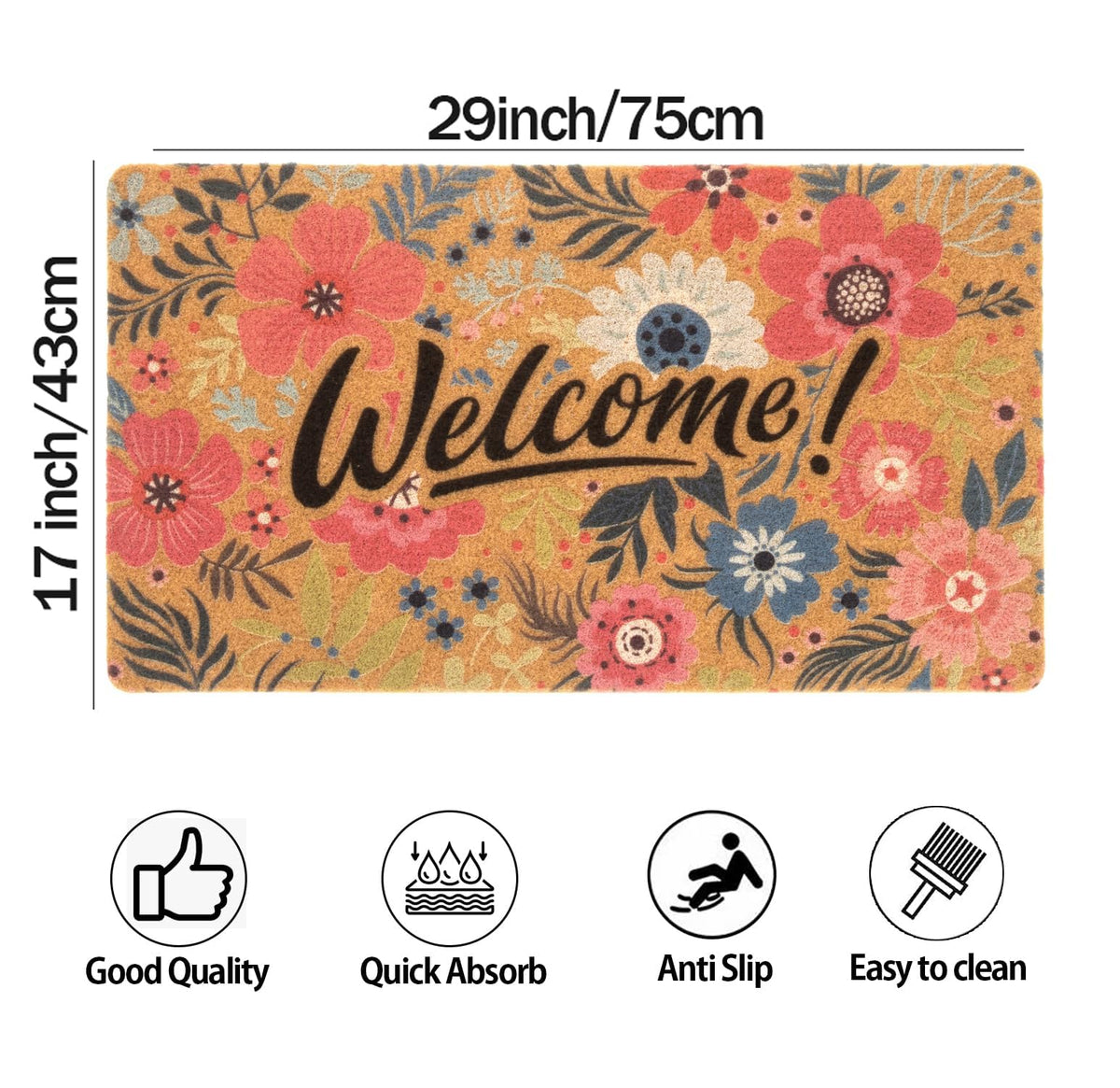 FGSS Flower Welcome Doormat 17x29 size shown for entryway visibility