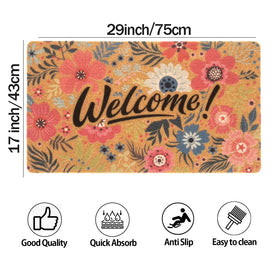 FGSS Flower Welcome Doormat measures 17 by 29 inches for standard entrances.