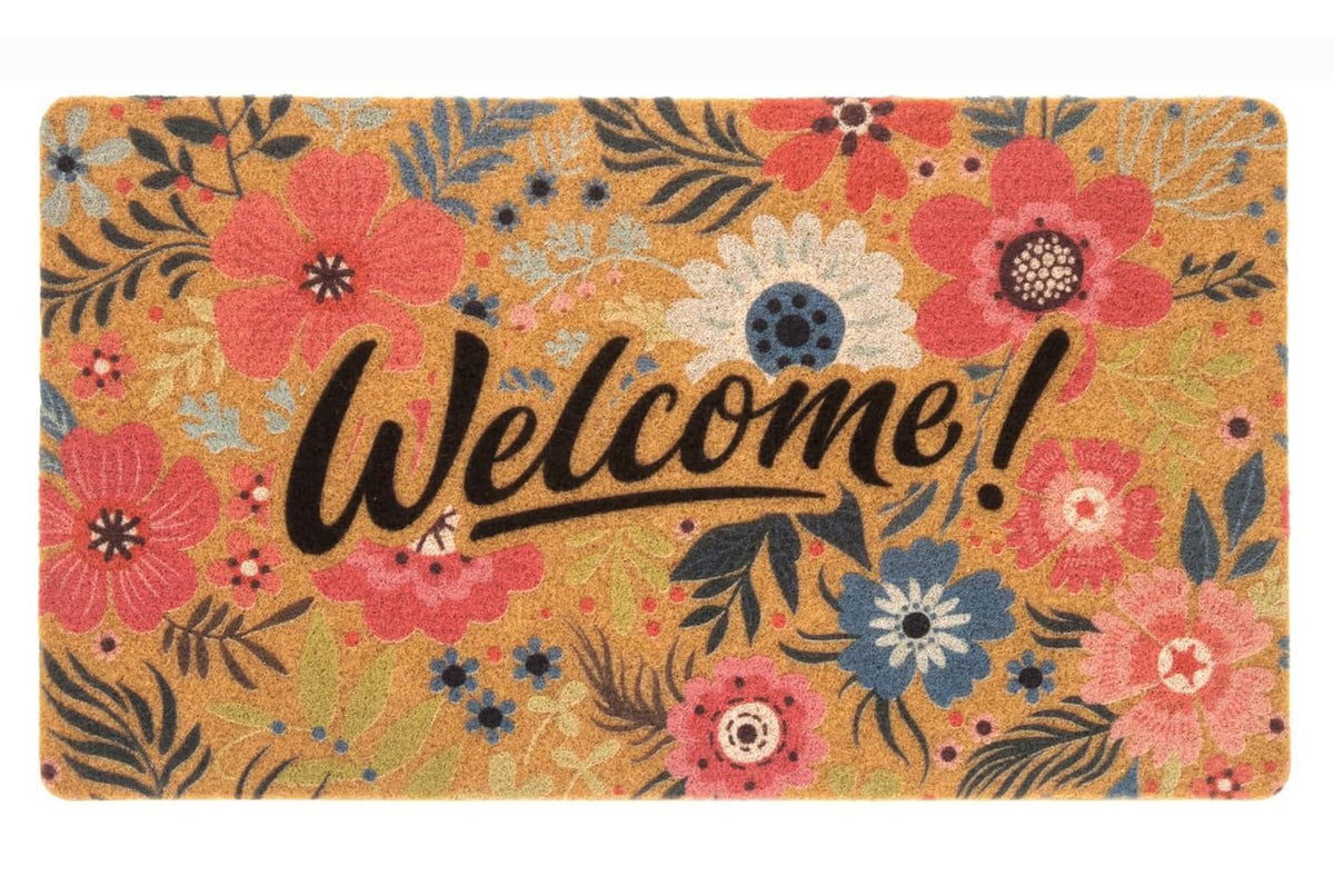 FGSS Flower Welcome Doormat on front door with durable coir for high-traffic