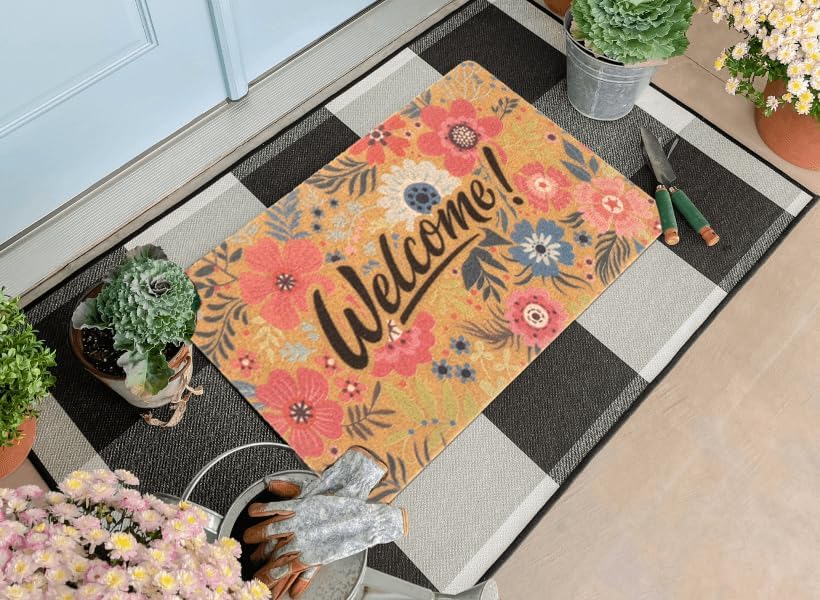 FGSS Flower Welcome Doormat for indoor or outdoor use at entryways