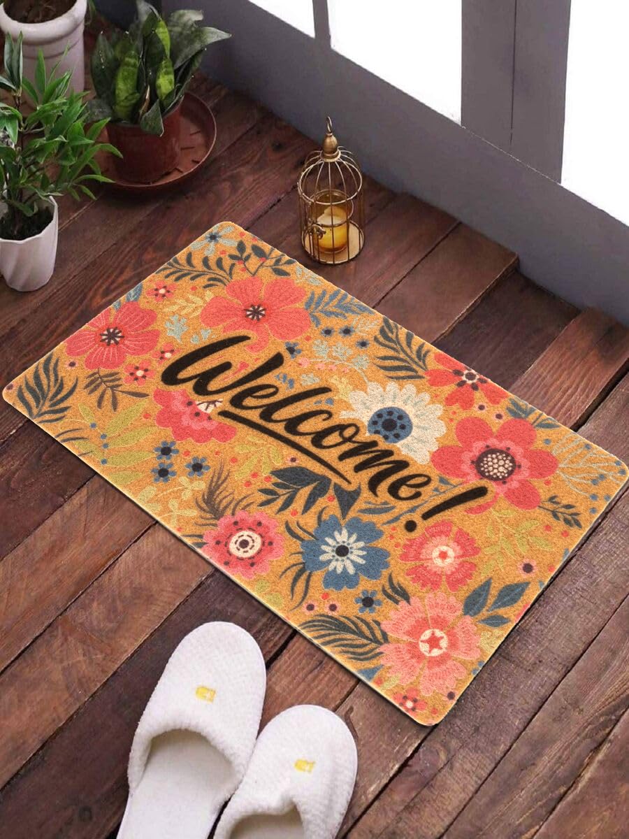 FGSS Flower Welcome Doormat uses durable PVC backing to prevent slips.