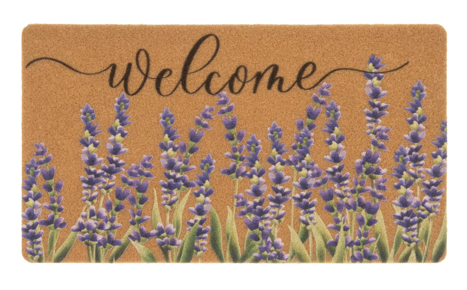 FGSS Lavender Welcome Doormat with lavender motif at front door increases curb appeal and warmth.