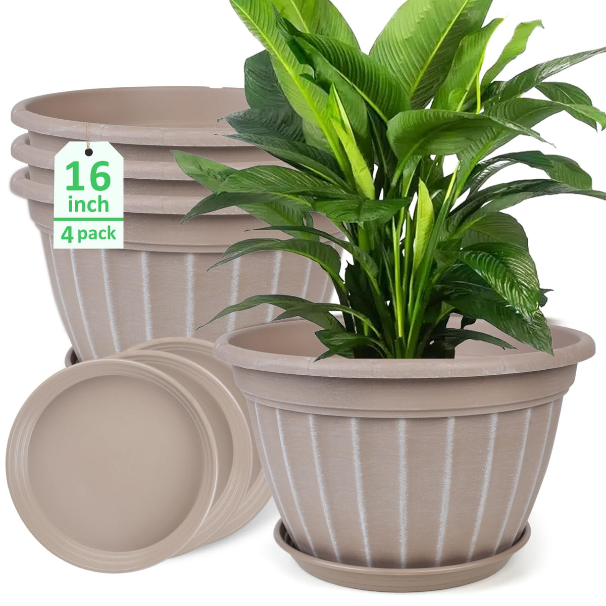 FGstyle 4-pack 16-inch beige vertical stripe planter for indoor and outdoor display