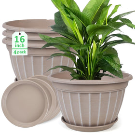 FGstyle 4-pack 16-inch beige vertical stripe planter for indoor and outdoor display