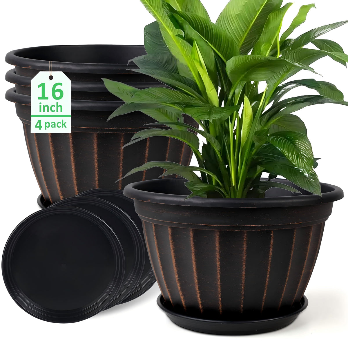 FGstyle 4-pack planters with retro vertical stripes for indoor and outdoor display.