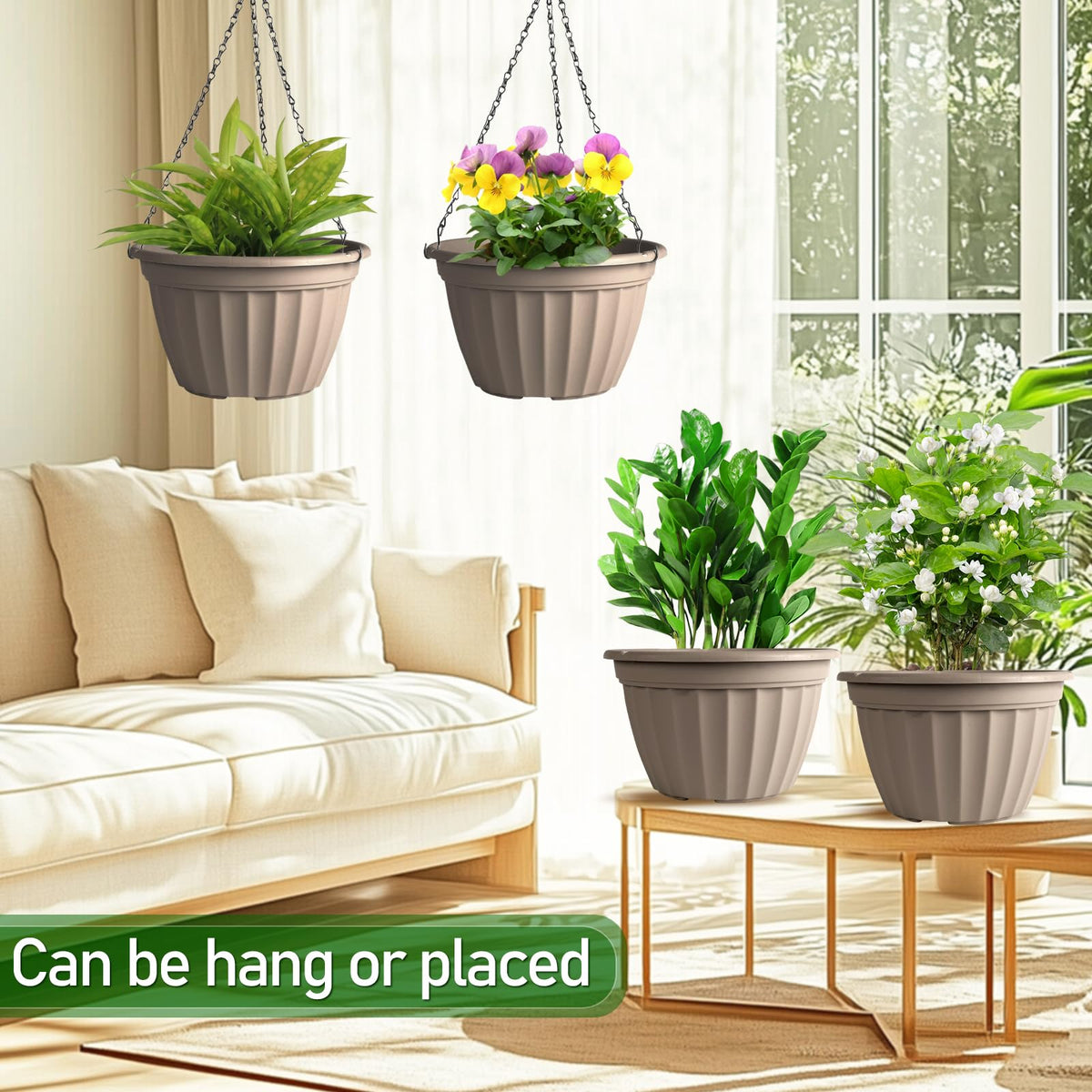 FGstyle hanging planter 10inch beige elevator highlights soil-management feature
