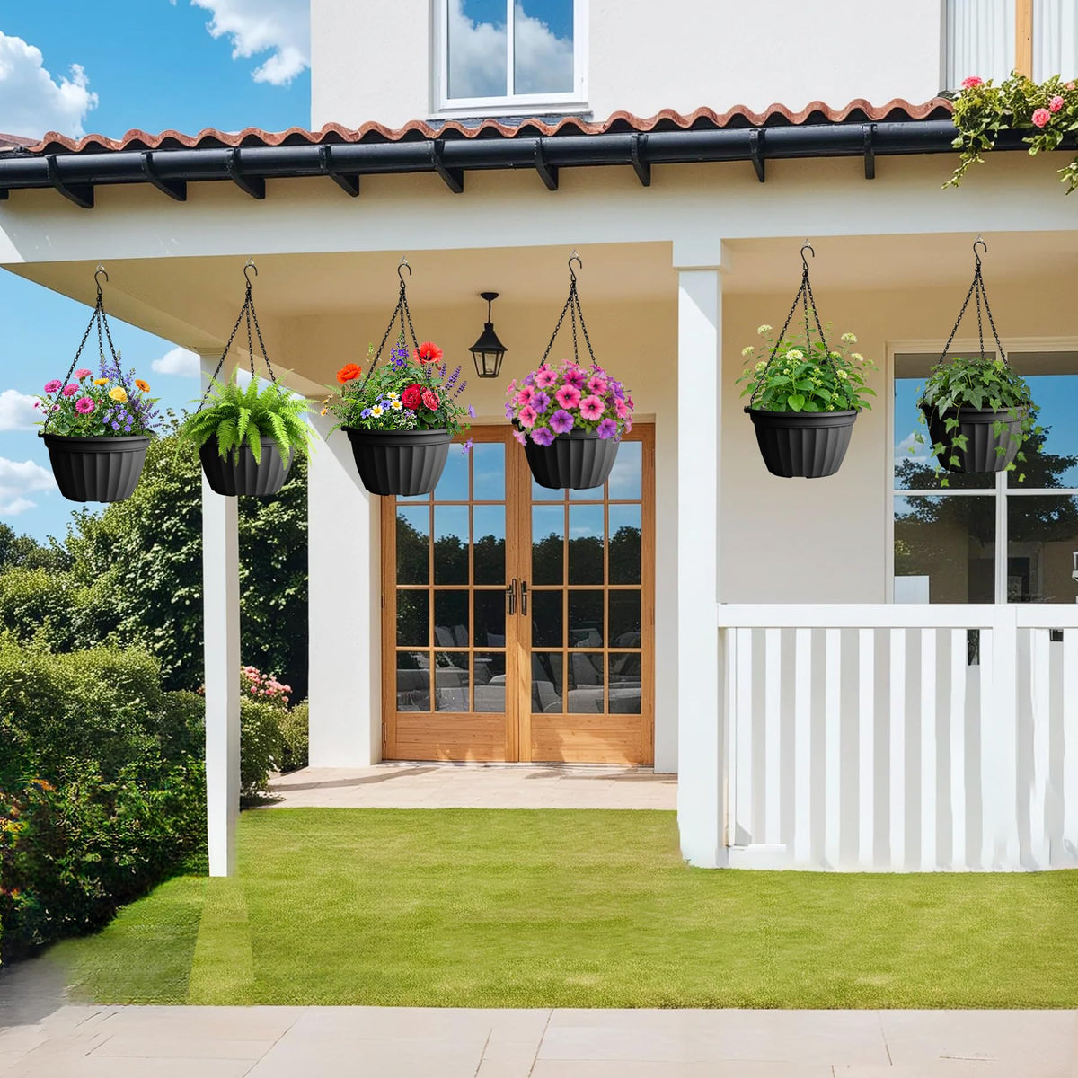 FGstyle self-watering system helps maintain moisture in hanging planters.