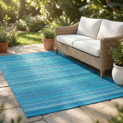 FH Home Havana turquoise outdoor rug, waterproof striped weave for patios
