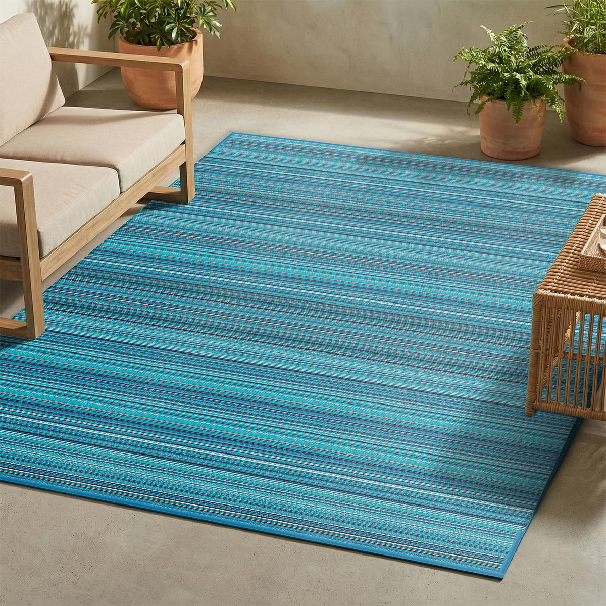 FH Home Outdoor Camping Rug Havana Turquoise foldable for easy RV storage.