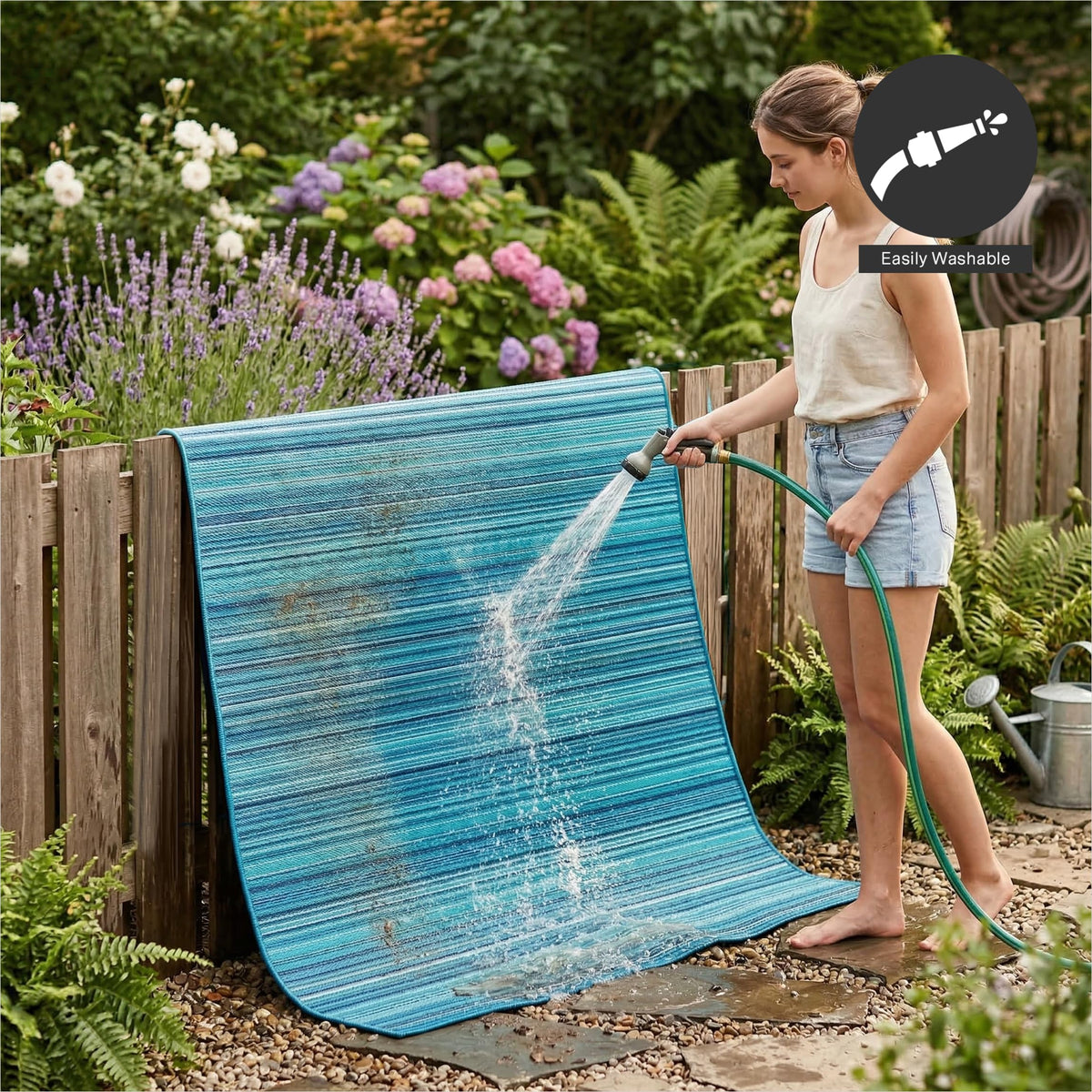 FH Home Outdoor Rug Rolled for shipping ships flat, no creases