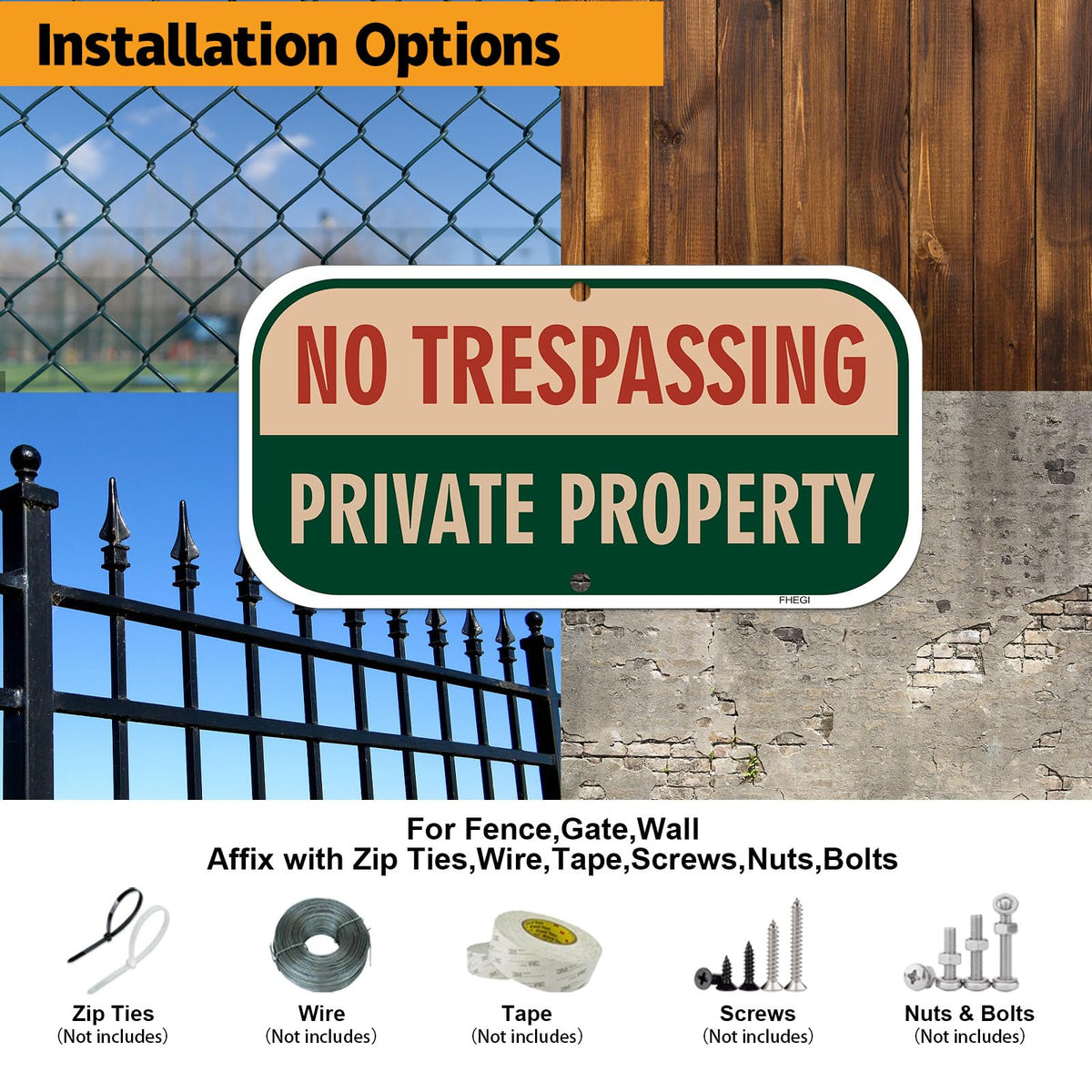 FHEGI 2-pack No Trespassing signs for yard, fence, and front door.