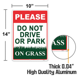 FHEGI No Parking on Grass sign in red, ideal for yard boundaries.