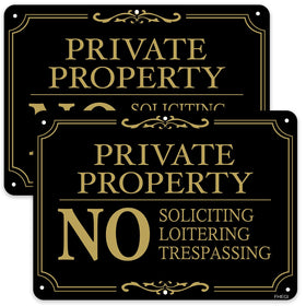 FHEGI private property sign clearly marks no soliciting for outdoor areas.