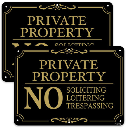 FHEGI private property sign clearly marks no soliciting for outdoor areas.