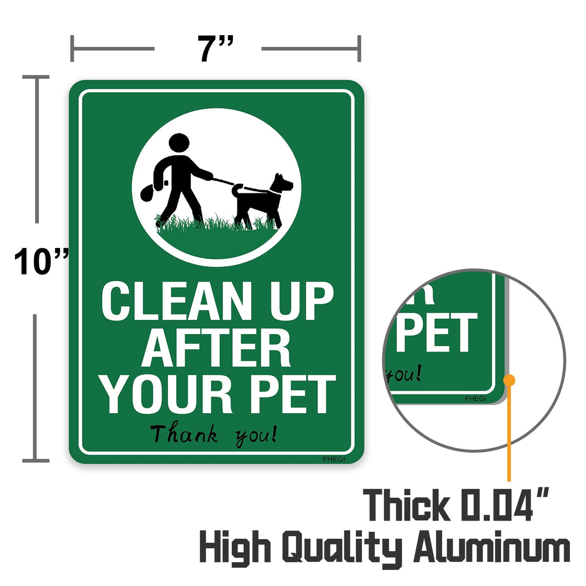 FHEGI two-pack dog cleanup signs ready for mounting and easy yard placement.