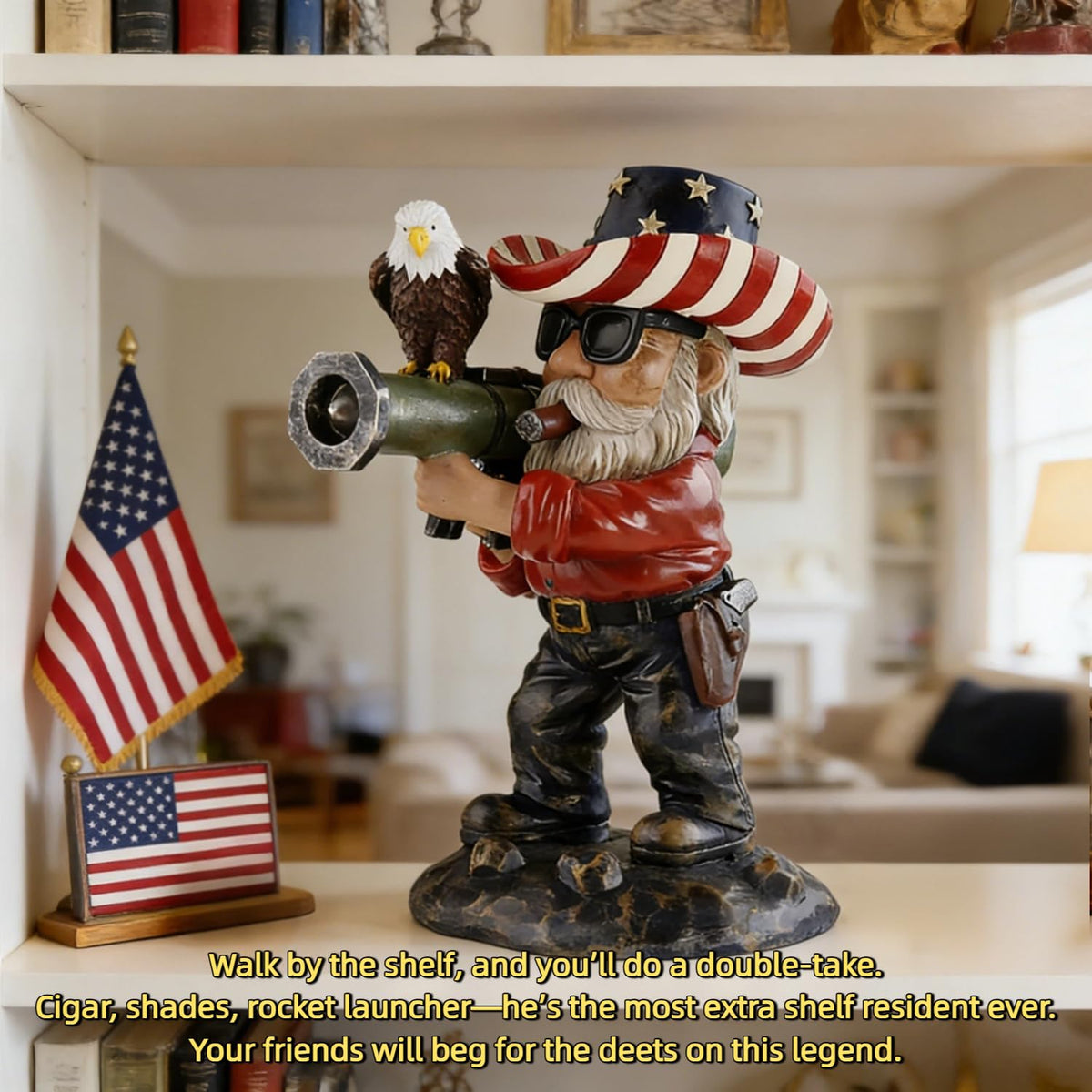 FHNQRQN patriotic office decor gnome fits existing setup.