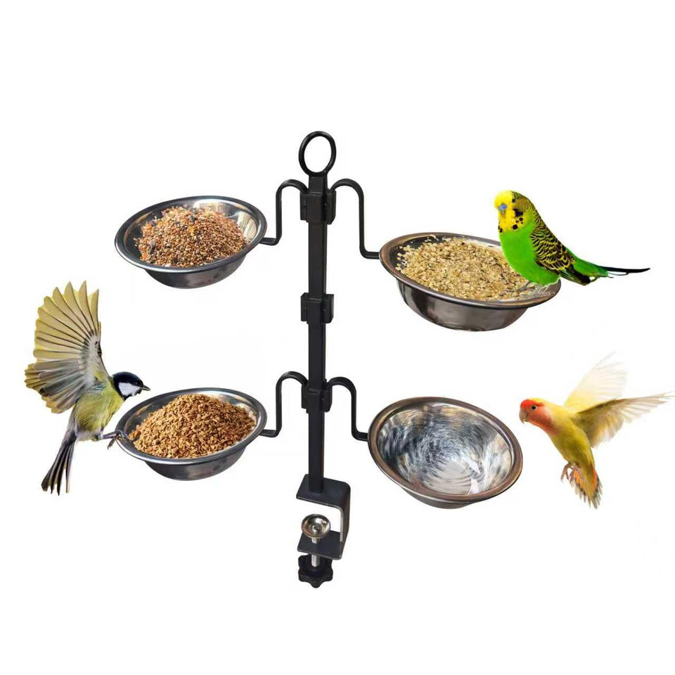 Fhryxxgy deck bird feeder with 3-tier clamp-on design for quick rail mounting.