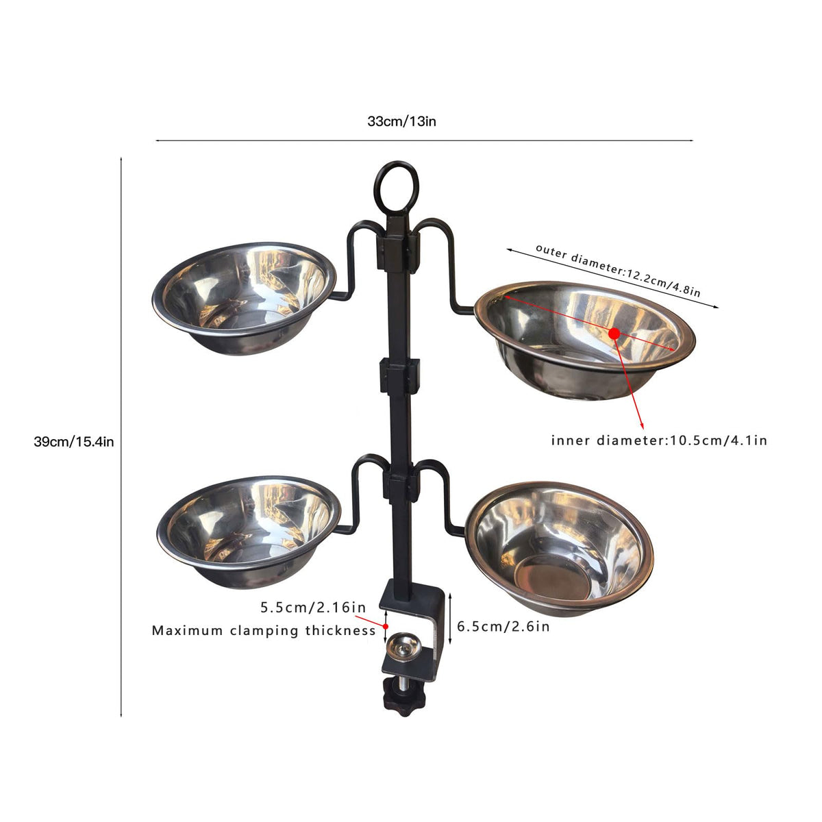 Fhryxxgy four stainless steel bowls hold seeds, fruit, suet, or water for visiting birds.