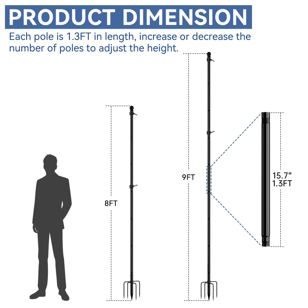 FIASON 5-prongs base flag pole highlights enhanced stability against windy conditions.