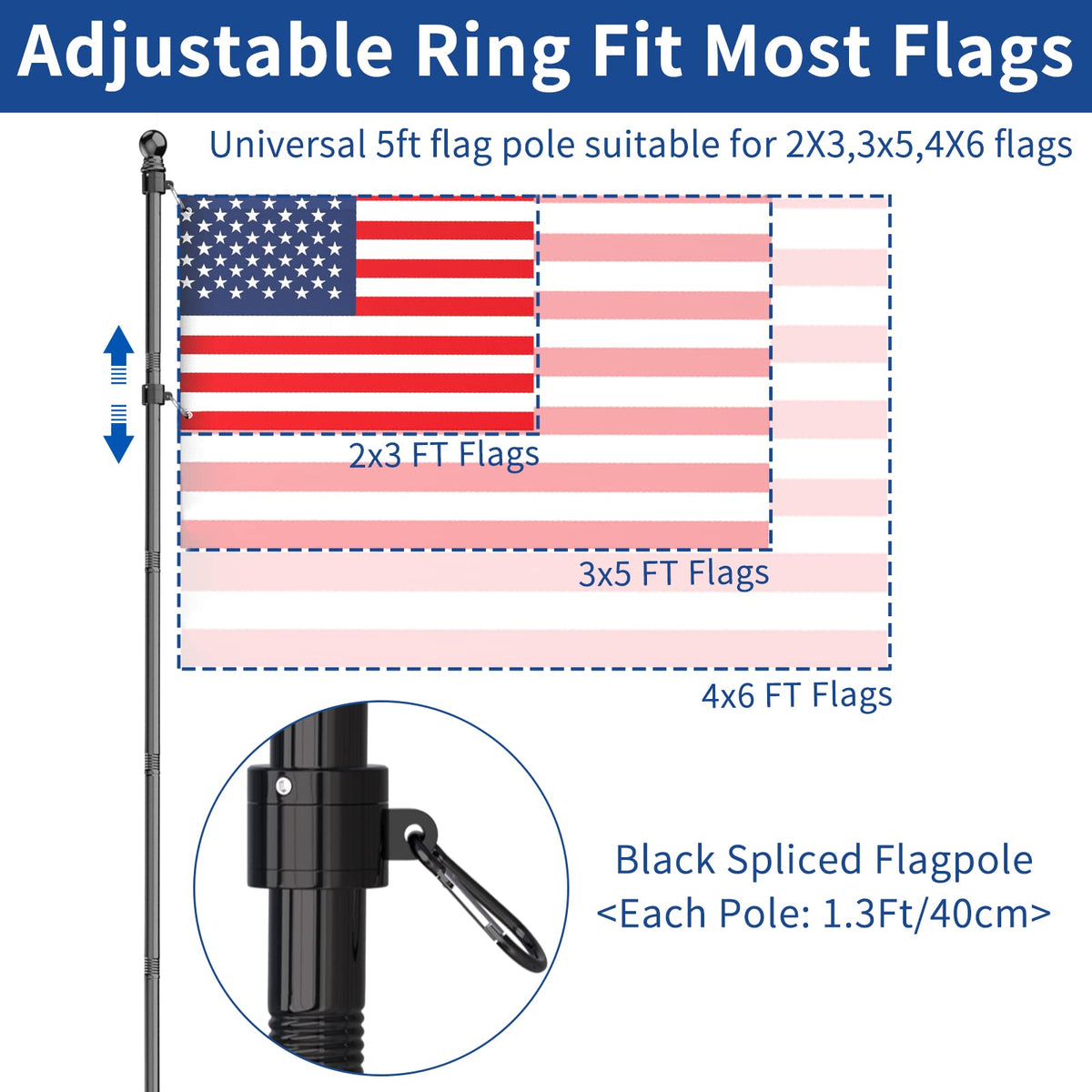 FIASON carabiners included for quick, reliable flag deployment.