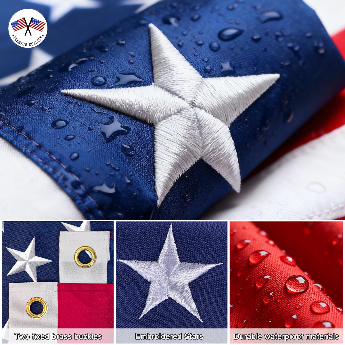 FIASON embroidered US flag 3x5 for durable outdoor use